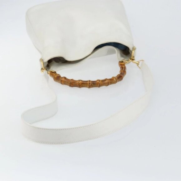 GUCCI Bamboo Hand Bag Leather 2way White Gold - Picture 7 of 15